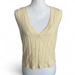 Monrow Ribbed V-Neck Sleeveless Knit Top Cream Ivory Women’s NEW Size Medium